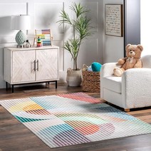 NuLOOM Erikka 추상 스트라이프 아동용 세탁기 세탁 가능한 부분 러그 1.2 x 1.8m(4 6피트) 481596