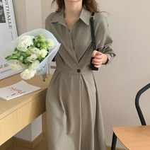 나인포시즌 롤슨 9월 10월 결혼식 하객룩 상견례옷차림 부케받는사람옷 트렌치 카라 셔츠 랩 플리츠 원피스