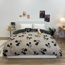 3 ~ 4 피스 침대 시트 귀여운 만화 미키 이불 커버 흑백 체크 시트