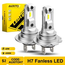 AUXITO-H7 LED 헤드라이트 전구 팬리스 무선 미니 소형 디자인 자동차 CSP H7 6500K 화이트 360 ° 빔 각도, 01 H7, 01 6500K White