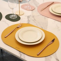 인부티크 방수 가죽 식탁 테이블 매트 컵받침 세트 12종, 머스타드