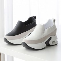 [트리샤]천연소가죽 키높이 에어쿠션 통굽 여성 스니커즈 슬립온 운동화 스니커즈 BK P454