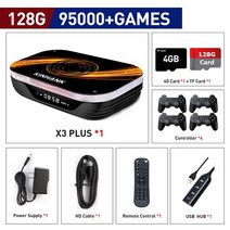 월광보합 게임기오락기 슈퍼 콘솔 X3 플러스 레트로 게임 PSP/PS1/N64/Sega Saturn/DC 114000 + 4K/8K HD, 05 128G-4 Controllers_02 AU
