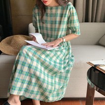 [제이0]그린 체크 퍼프 원피스