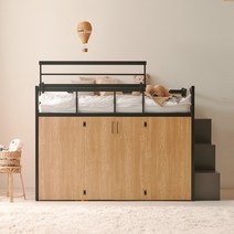 [5일배송]탱크 철제 벙커침대 수납형 화이트 SS 수납계단형, 블랙 SS_그레이수납계단(KME702K0C)