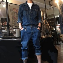 데님 스트라이프 커버롤 청점프수트 공장룩 4색상