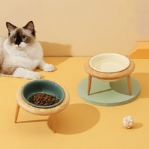 펫트너스 UFO 강아지 밥그릇 고양이 식기 세라믹 도자기 원목 높이 조절, 중형, 핑크