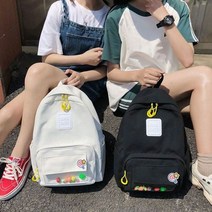 GBGB 여학생 투명 포켓 백팩 캔버스 중학생 10대 학생 가방, 상세페이지 참조2, 아이보리
