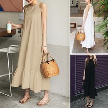 ZANZEA 여성 캐주얼 바캉스 민소매 라운드넥 홀터 롱원피스 드레스