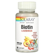 솔라레이 비오틴 로젠지 복숭아 딸기 바나나맛 5000mcg 60캔디 Solaray Biotin Lozenge Peach Strawberry Banana, 1팩