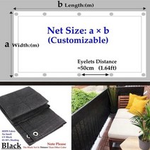 차광막 차양 그늘 야외 블랙 안티 uv DHPE 태양 그물 홈 발코니 화면 정원 울타리 메쉬 패브릭 Pergola 캐노피, 50cm Eyelet Space+1.5m x 5m