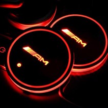 지르고몰 벤츠 AMG LED 컵홀더 발광 패드 USB 충전식 실내 장식 조명 2P, AMG로고