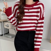 여성 지그재그패턴 박시핏 라운드넥 꽈배기니트