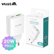 2포트 화이트 밸류엠 가정용 미포) 분리형 충전기(케이블 20W(PD3.0+QC3.0) 고속, 상세페이지 참조