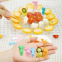 다파요 10P세트 10P세트 앙증맞은 동물 도시락 데코 포크 소풍 도시락 소품 티포크 과일 꽂이, 긴포크5P 짧은포크5P, 랜덤 2세트