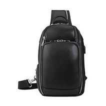 슬링백 LANsyne 천연가죽 바디백 원숄더백 남성 가죽 대용량 USB 포트 97인치 iPad 지원 다기능 대각선 걸이 가방 자전거 캐주얼