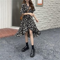 동남아원피스 드레스 여성 인쇄 비대칭 디자인 스타일 무릎 길이 패션 v-목 여름 Sundress 휴가 Streetwear