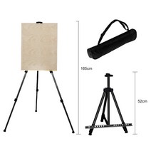 대형 나무 미니 테이불 이젤 휴대용 탁상용 번문가용 책상용 휴대용 금속 스탠드 인치 조정 가능한 디스플레이 여행 두꺼운 삼각형 알루미늄 합금 아티스트를 위한 초경량, 검은색 가방
