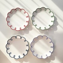 커브드로잉 레트로 플라워 접시 브런치 디저트 꽃무늬접시 플레이팅 빈티지그릇 빈티지접시, 레드