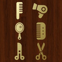 오피스왕국 헤어샵 가위 빗 거울 드라이기 그래픽 스티커 미용실 hair1, 메탈골드