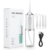 구강 세정기 usb 충전식 물 flosser 휴대용 치과 용 워터 제트 ipx7 물 탱크 방수 치아 클리너 + 5 노즐, 8668 화이트