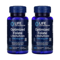 라이프익스텐션 옵티마이즈드 L-메틸엽산 5MTHF 1700mg DEF 100정 4세대활성엽산 폴레이트 폴릭 2개세트