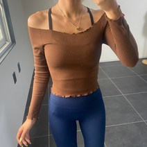 루나 오프숄더 긴팔 필라테스 옷 요가 복 커버업 운동복 상의 크롭 탑 플라잉 요가복 복장