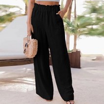 XIAOFFENN corduroy 여성용 Corduroy 바지 캐주얼 솔리드 편안한 탄성 하이 허리 와이드 Leg 루즈 핏 비치 웨이스트