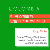 콜롬비아 라 에스페란자 만델라 하이브리드 워시드 200g 콜롬비아커피 원두판매 스페셜티커피, 더치분쇄