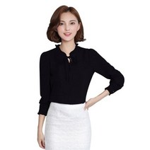 여성 셔츠 블라우스 패션 의류 상의 셔츠 봄 여성 블루 셔츠 긴 소매 스탠드 칼라 보우 블라우스 우아한 숙녀 시폰 블라우스 탑 패션 사무복