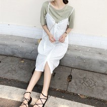 드레스날다 데일리 티셔츠 레이스 뷔스티에 원피스 세트 mset1101
