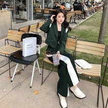 오르난 여성 투톤 패치워크 정장 수트 바지 세트 R208