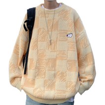 라운드 니트 남 가을 겨울 자수 소프트 찰 오버 풀오버 커플 니트