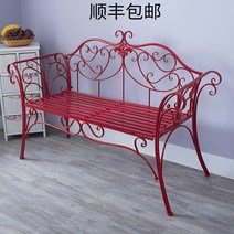 장미 주물 벤치 2인 야외 철제 의자 티테이블 정원, 화이트 더블