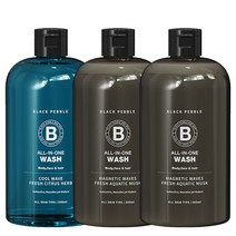 블랙페블 남자 올인원 퍼퓸 바디워시 500ml x 3개 세트, 블루(쿨 웨이브) 3개
