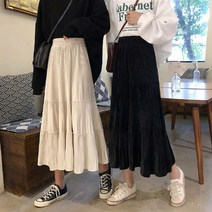 러블리너스(Loveliness) / [당일배송]티어드 벨벳 플리츠 플레어 롱스커트