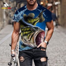 낚시복 우의 가방 용품 우비 남성용 바다 낚시 티셔츠 통기성 캐주얼 반팔 3D 물고기 프린트 편안한 풀오버 대형 사이즈 패션, m