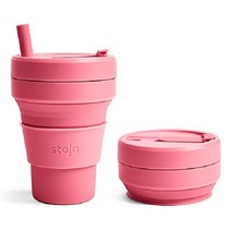 STOJO 접이식 여행용 컵 빨대 포함 - 세이지 그린 16oz / 470ml 따뜻한 음료와 차가운 음료를 위한 재사용 가능한 테이크아웃 포켓 사이즈 실리콘 병 캠핑과 하이킹에, 모란, 8온스(1팩)