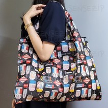 센스집 휴대용 접이식 빅사이즈 장바구니 L 1차 시장가방 에코백, 블랙 네임택, 1p