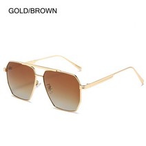 Eyewear Oversized Sun Glasses Lightweight Men's Metal Frame Polygon, 05 GOLD-BROWN