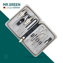 MR.GREEN 스테인리스 스틸 그루밍 키트 소가죽 패키지 매니큐어 네일 케어 9 in 1 손톱깎이 좋은, 한개옵션0