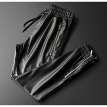 남성용 가죽 바지 우수한 품질의 탄성 허리 조거 오토바이 포켓 인조 하렘 바지, XL, 다크 그레이