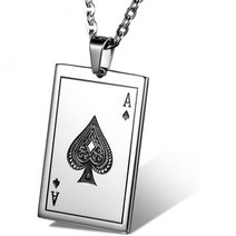 Flongo 남성 목걸이 펜던트 헤드 스테인리스 카드 놀이 디자인 개성 패션 크리스마스 기념일 생일 선물 (스페이드 A)
