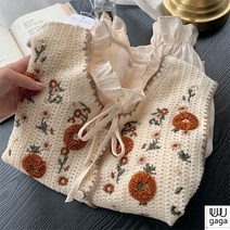 유유가가 여자 입체 뜨개질 핸드메이드 빈티지 베스트 간절기조끼