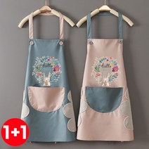 1+1 드림시오 플라워 래빗 방수 앞치마 핸드타월 카페 공방 주방 유치원 식당 앞치마, 핑크+핑크