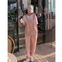 핑크 데님 멜빵바지 여성 2023년 봄가을 슬랙스 Whr0478