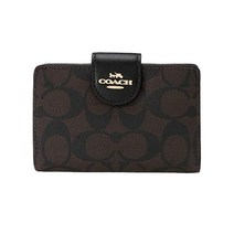 코치 OUTLET 반지갑 C0082 IMAA8 시그니처 캔버스 브라운 블랙 골드