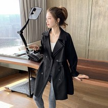 플러스 빅사이즈 여성 트렌치 코트 한국어 슬림 허리 45