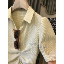 보헤미안 손바닥만 슬림핏 독함 있다 간지나는 무드 프렌치 클래식 벌룬소매 엘로 줄무늬 주름 셔츠원피스 2588906624