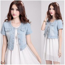 온스타일러 [당일발송] 하니 숏 반팔 청자켓 여성데님자켓 크롭자켓